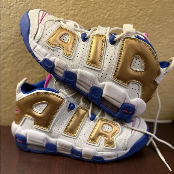 Nike Uptempo Sneakers with Gold and Blue Accents - Picture 2 of 9